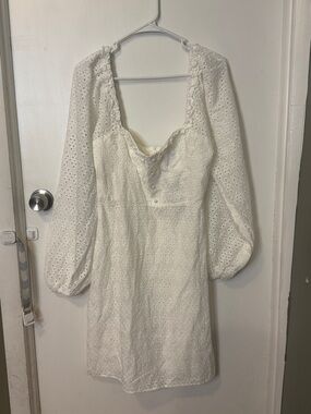 Boohoo White Eyelet Long Sleeve Mini Dress